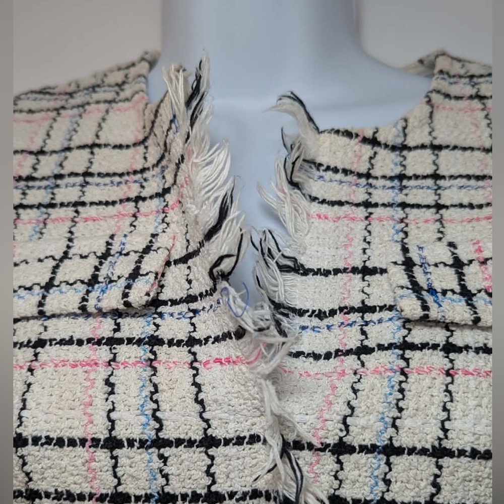 Maje Rianey Tweed Dress Size 34 Cream Plaid Fringe - Anthropologie dress - Picture 4 of 12